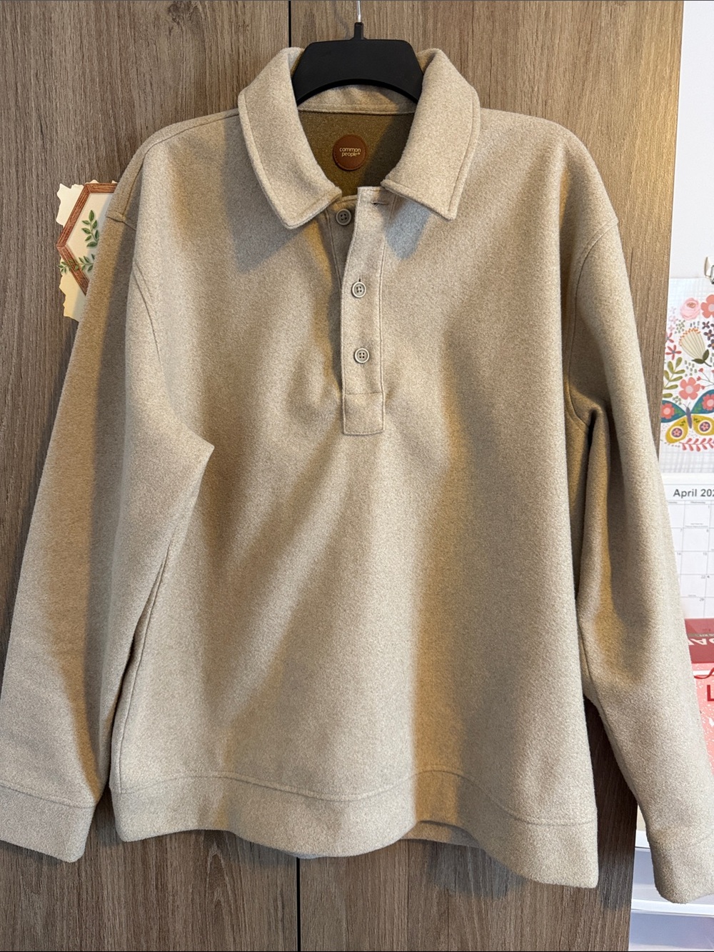 Men's Button-Placket Long Sleeve Shirt - Beige